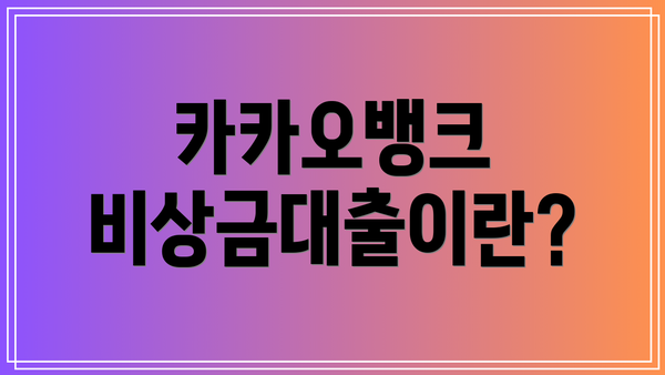 카카오뱅크 비상금대출이란?