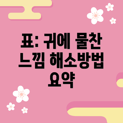 표: 귀에 물찬 느낌 해소방법 요약